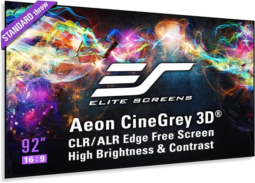 Elite Screens 110 inch CLR/ALR Projector Screen 16:9 4K, Standard Throw Projection, Edge Free Ambient Light Rejecting Fixed Frame Grey for Indoor Movie Screen Home Theater - Aeon CineGrey 3D AR110DHD3