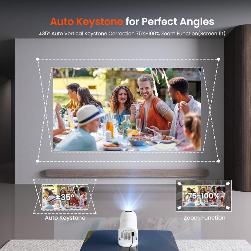 Mini Projector with Two-way Bluetooth, Portable Movie Projector with 180° Rotatable, 1080P HD Supported, Auto Vertical Keystone, Compatible with Smartphone, TV Stick, Laptop, HDMI, USB