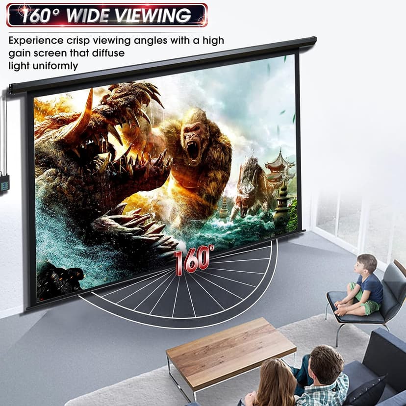 Aoxun 100" Motorized Projector Screen - Indoor and Outdoor Movies Screen 100 inch Electric 16:9 Projector Screen W/Remote Control