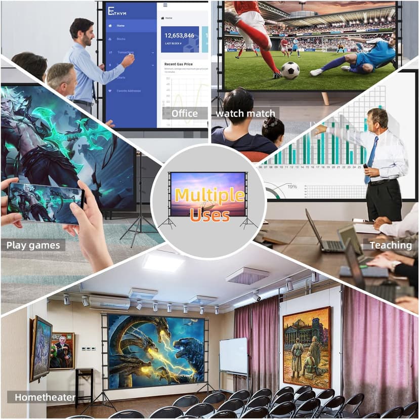 Projector Screen and Stand, lejiada150'' Upgraded Large Projection Screen Anti Crase Foldable with Carry Bag for Party Outdoor Movie Nights, Film Festivals, Business Presentations, Meetings, Home