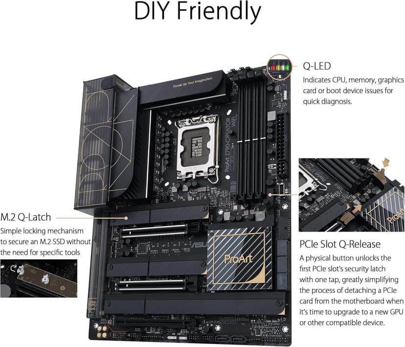 ASUS ProArt Z790-Creator WiFi 6E LGA 1700(Intel 14th,13th&12th Gen) ATX Content Creator Motherboard(PCIe 5.0,DDR5,2X Thunderbolt 4,10G&2.5G LAN,4xM.2/NVMe SSD,Front Panel USB 3.2 Gen2x2 Type-C).