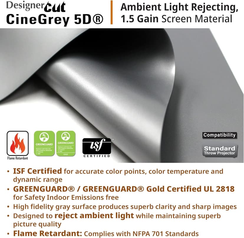 Elite Screens Designer Cut Series, 135-inch 16:9, 8K / 4K Ultra HD Ambient Light Rejecting DIY Raw Projector Screen Material, ISF Certified True ALR Capable Projection Screen, RM-135HW-CINEGREY5D