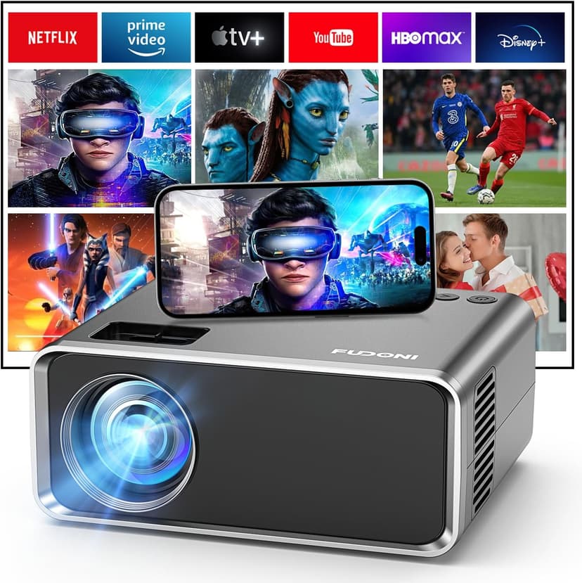 FUDONI Projector with WiFi and Bluetooth 4K Supported, Upgraded Outdoor Movie Projector Native 1080P 12000L,Portable Video Projector for Home Theater,Compatible w/HDMI/USB/iOS/Android/Windows/TV Stick
