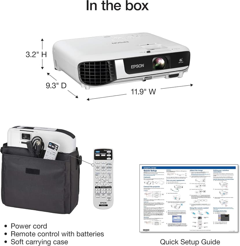 Epson EX5280 3-Chip 3LCD XGA Projector, 3,800 Lumens Color Brightness, 3,800 Lumens White Brightness, HDMI, Built-in Speaker, 16,000:1 Contrast Ratio