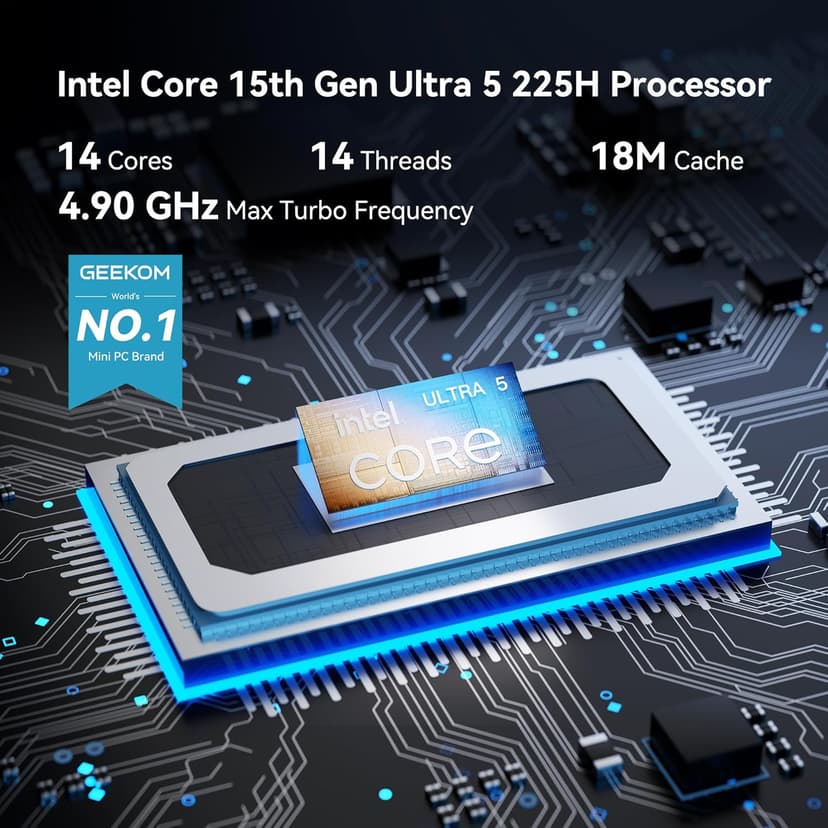 GEEKOM IT15 Mini PC, The Most Powerful with 15th Gen Intel Ultra 5 225H, 32GB DDR5 1TB NVMe SSD, Intel Arc 130T GPU (83 Tops), WiFi 7, 8K Quad Display, Win 11 Pro, SD Slot, Creators/Developers/Office