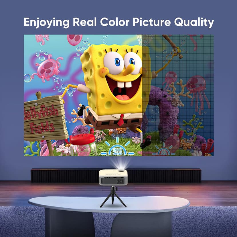 Mini Projector with Tripod, 1080P HD Portable Bluetooth Movie Projector, Compatible with Smartphone/Laptop/TV Stick/HDMI/USB