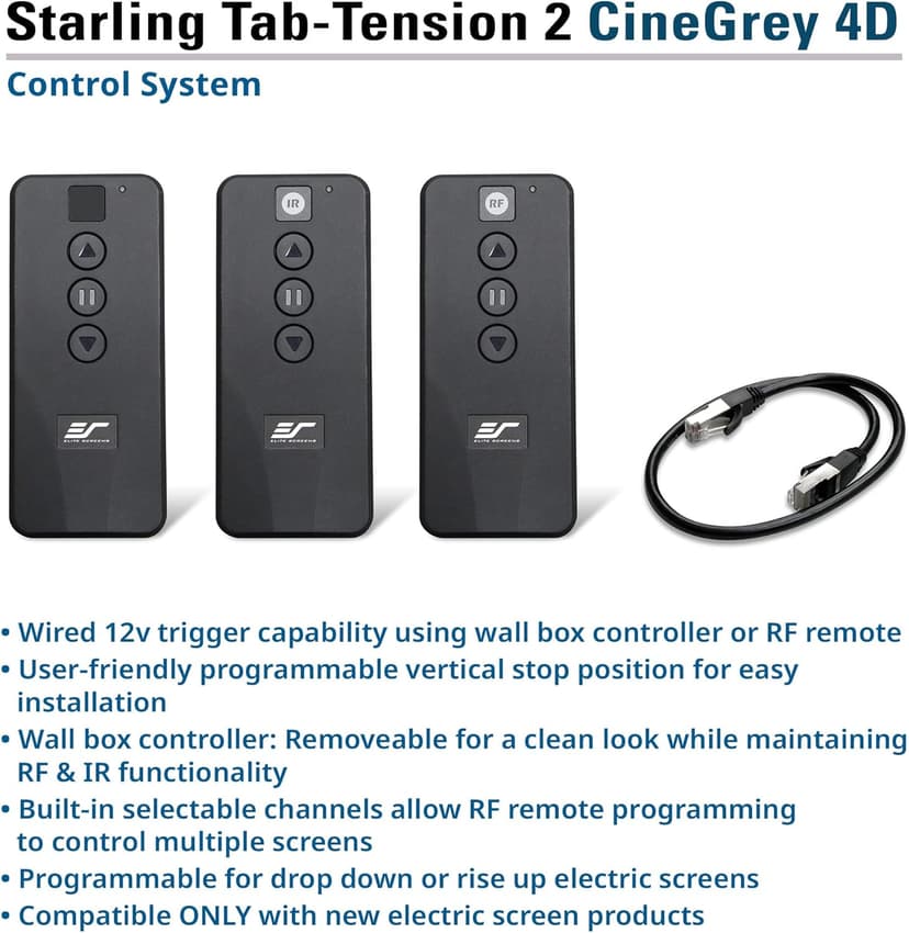 Elite Screens Starling Tab-Tension 2 CineGrey 4D, 106" 16:9, Ceiling, Ambient Light Rejecting (CLR/ALR) Tab-Tensioned Electric Drop Down Front Projector Screen Programmed Remote Kit, STT106UHD4-E12