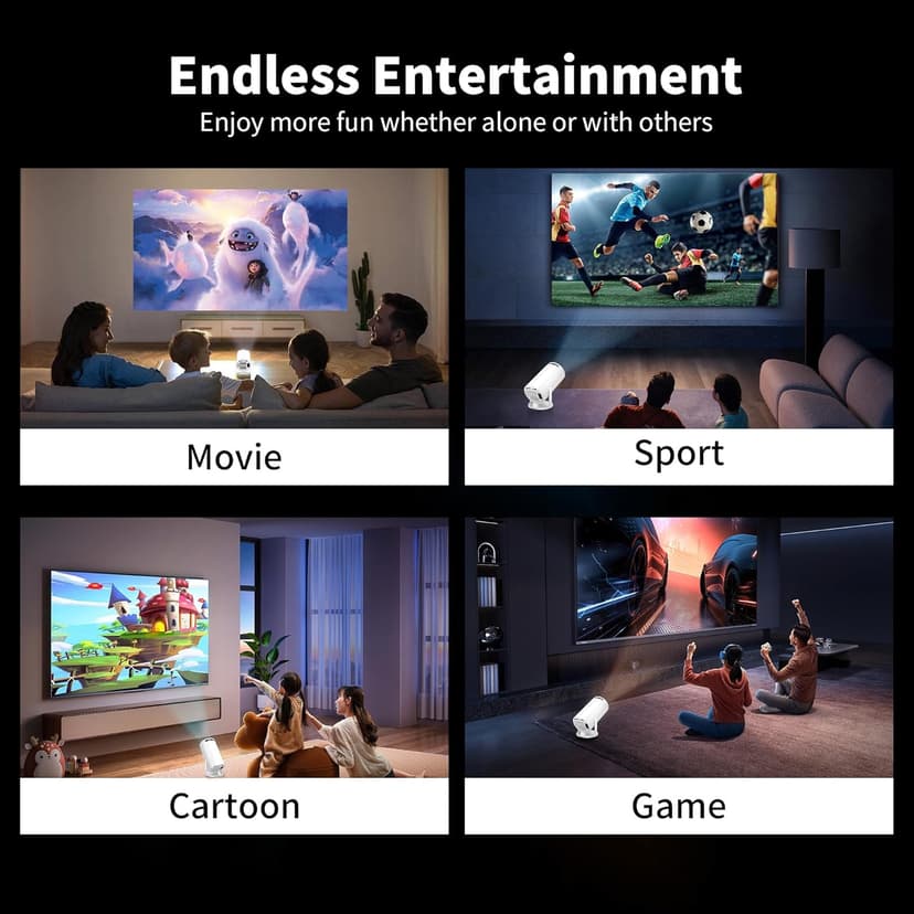 Mini Projector, 270° Rotation, Portable Projector 4K Support, Full HD 1080P Outdoor Movie Projector, Wired Screen Synchronize Max 200" Display, Compatible with Smartphone/TV Stick/Laptop/PS5/HDMI/USB