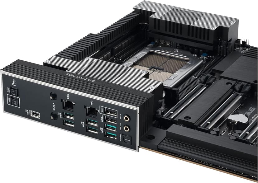 ASUS Pro WS TRX50-SAGE WIFI CEB Workstation motherboard, AMD Ryzen Threadripper PRO 7000 WX,ECC R-DIMM DDR5, 36 power-stage, WiFi 7,PCIe 5.0 x 16,PCIe 5.0 M.2, 10 Gb and 2.5 Gb LAN, multi-GPU support.