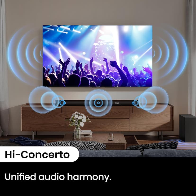 Hisense AX3100Q 3.1Ch Sound Bar with Wireless Subwoofer, Dolby Atmos, DTS:X, Bluetooth 5.3, Roku TV Ready, HDMI/AUX/ARC/Optical/USB, EzPlay, Ez UP, 7 EQ Modes