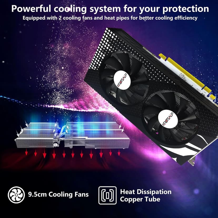 RX 580 Graphics Card, 2048SP, Real 8GB, GDDR5, 256 Bit, Pc Gaming Video Card, HDMI/DP/DVI Outputs, PCI Express 3.0 with Freeze Fan Stop for Desktop Computer Gaming Gpu