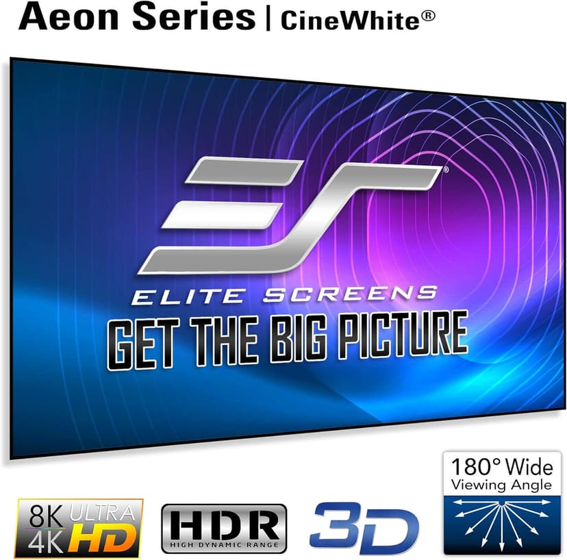 Elite Screens Aeon Series 150” Fixed Frame Projector Screen 16:9, 8K/4K UHD, Edge-Free Design, CineWhite UHD-B, Wall Mounted for Standard, Short & Ultra Short Throw Projectors, Home Theater, AR150WH2