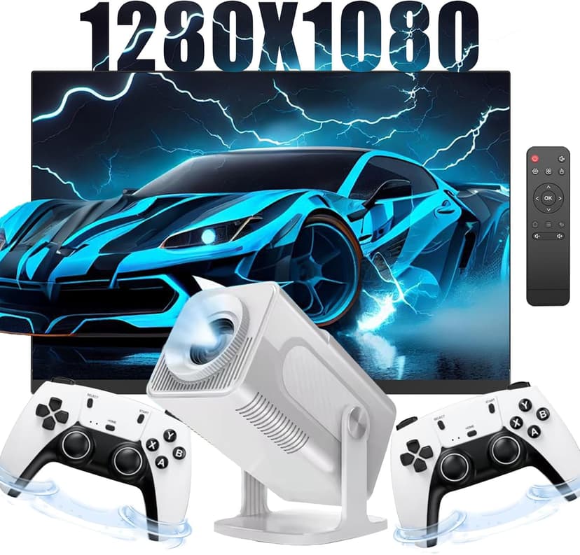 HCS350 Pro Projector and game,64G,Retro 4K Smart Game Projector 1280*1080P Built-in 30000 Games,Portable video game with 2 Wireless Controllers,5G WiFi Bluetooth,HDMI,Android 12,home theater,office