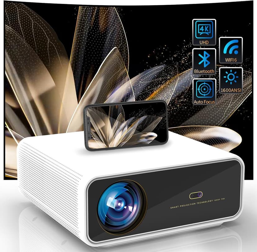 1800 Ansi Smart Outdoor Projector 4K with WIFI and Bluetooth,Auto Focus,ARC,DoIby Audio,PPT,Outdoor Movie Home Projector 4k HDR10+30W Speaker,500''Display,Compatible w/ TV Stick,iOS,Android,PC