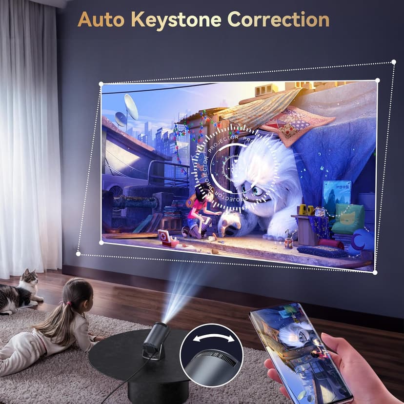 Mini Projector Built in Android TV 11.0 Portable Smart Projector with Wifi and Bluetooth 210°Rotatable 1080P Support Short Throw Outdoor Auto Keystone 40''-150'' Screen Home Theater Projector