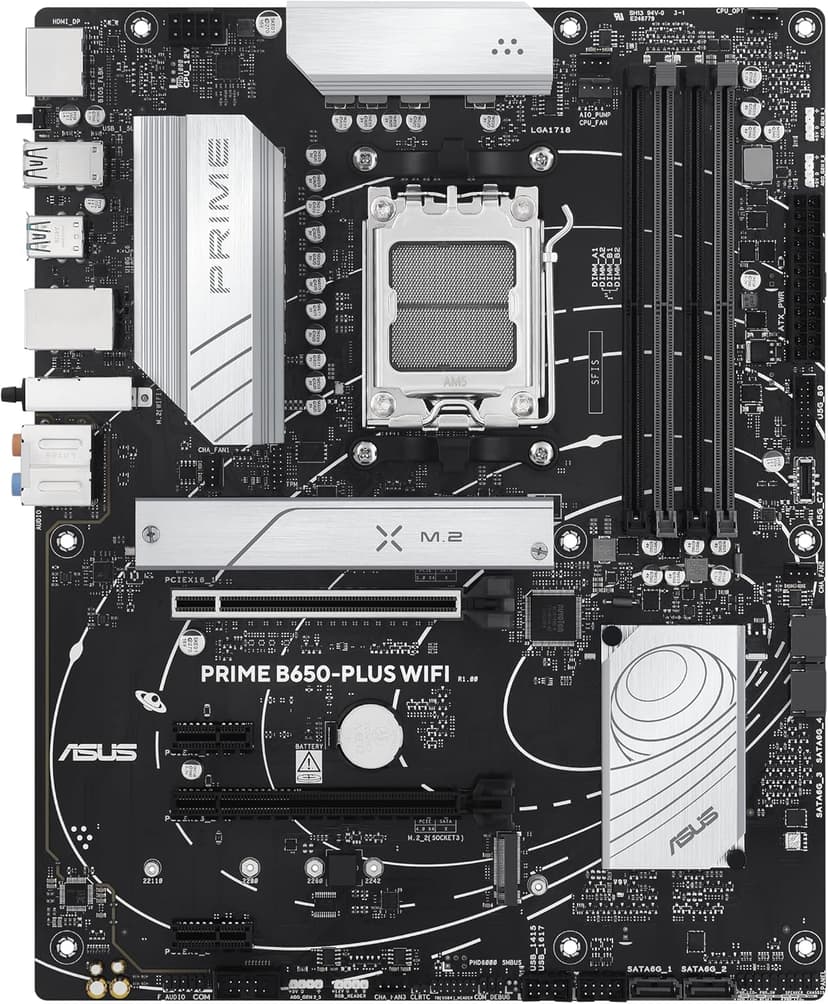 ASUS Prime B650-PLUS WiFi AMD B650 AM5 Ryzen™ Desktop 9000 8000 & 7000 ATX Motherboard, DDR5, PCIe 5.0 M.2, 2.5Gb LAN, WiFi 6E, HDMI™, SATA 6 Gbps, USB Type-C®, BIOS Flashback™, Thunderbolt™ 4 Header