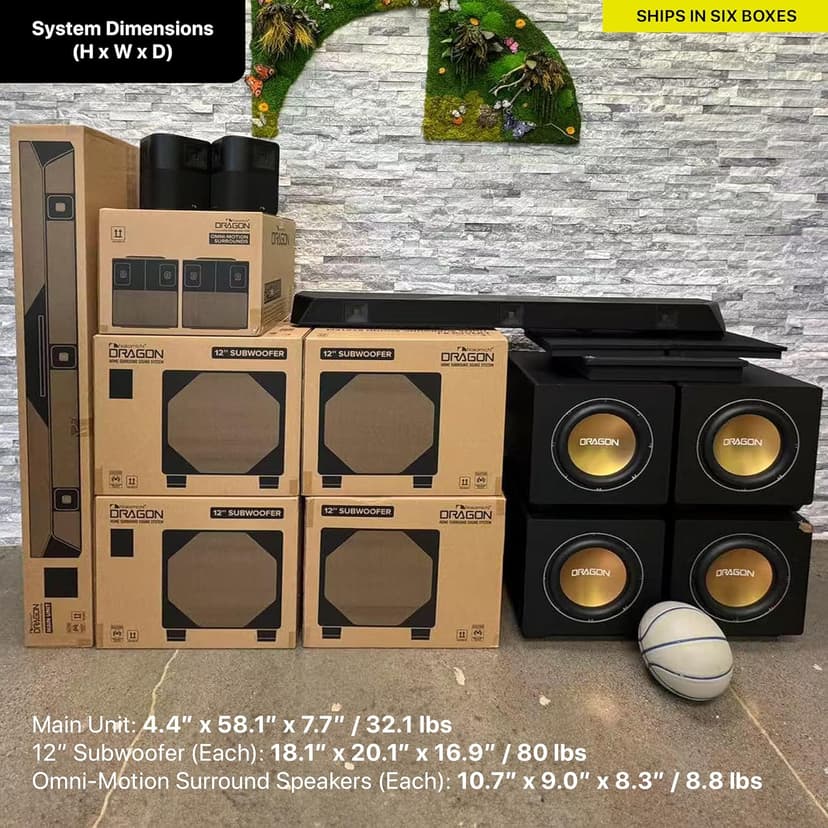 Nakamichi Dragon Home Surround Sound System with Quad 12" Subwoofers, Dolby Atmos and DTS:X Pro. Soundbar Meets AV Receiver