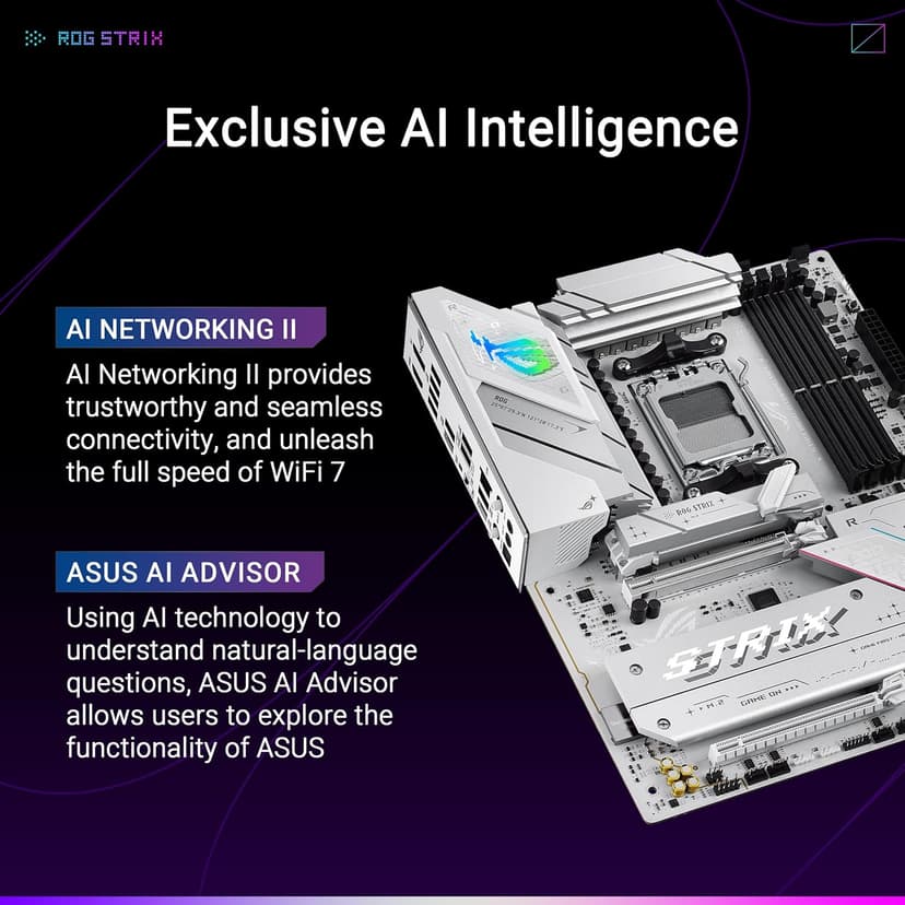 ASUS ROG Strix B850-A Gaming WiFi AMD AM5 B850 ATX Motherboard 14+2+2 Power Stages, DDR5 AEMP, 2.5G LAN, WiFi 7 with Q-Antenna, 4X M.2, PCIe® 5.0, USB 20Gbps Type-C, AI Networking II, ASUS AI Advisor