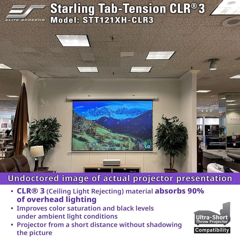 Starling Tab-Tension CLR® 3 Series Upgraded RC1 Kit, 121-INCH Diag.16:9 Ultra Short Throw Ceiling Ambient Light Rejecting (CLR/ALR) Electric Wall/Ceiling Retractable Projector Screen, STT121XH2-CLR3