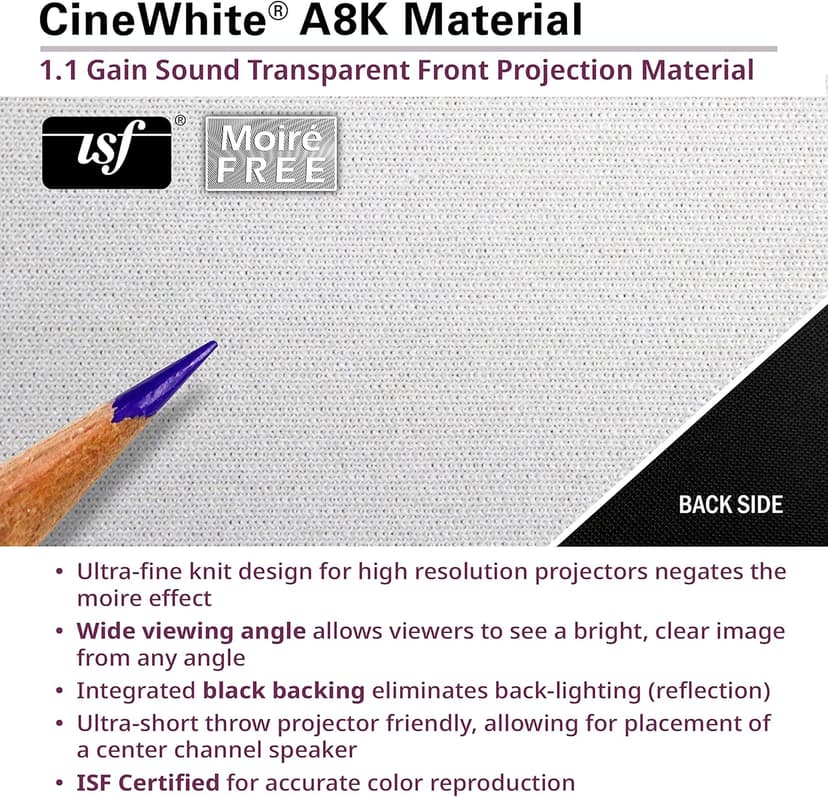 Elite Screens Aeon CineWhite A8K, 150" Diag, 16:9 Aspect Ratio, ISF Certified 8K Ultra HD Home Theater Fixed Frame Edge Free Projection Sound Transparent Perforated Weaved Screen, AR150H-A8K