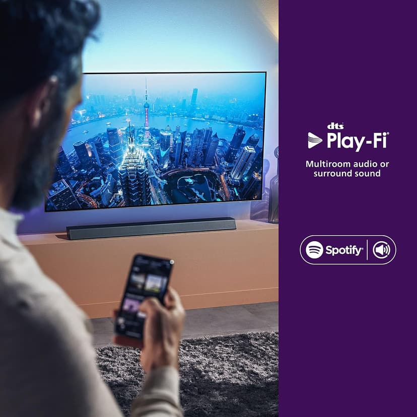 Philips B8905 Soundbar 3.1.2 with Wireless Subwoofer, Dolby Atmos, Compatible with DTS Play-Fi, Connects with Amazon Echo Devices and Voice Assistants, AirPlay 2 and BT Support, TAB8905