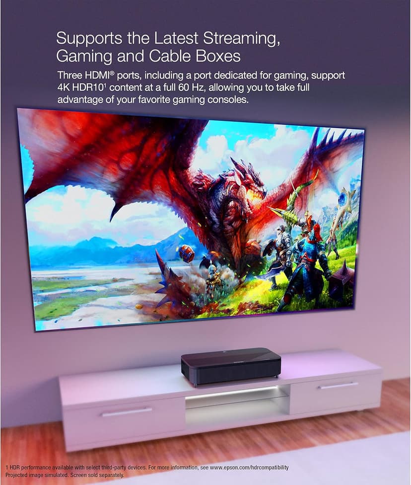 Epson EpiqVision Ultra LS800 Ultra Short Throw 3-Chip 3LCD Smart Streaming Laser Projector, 4,000 Lumens, 4K PRO-UHD, HDR, 150" Class, Android TV, 2.1ch Yamaha Built-in Speakers - Black (Renewed)