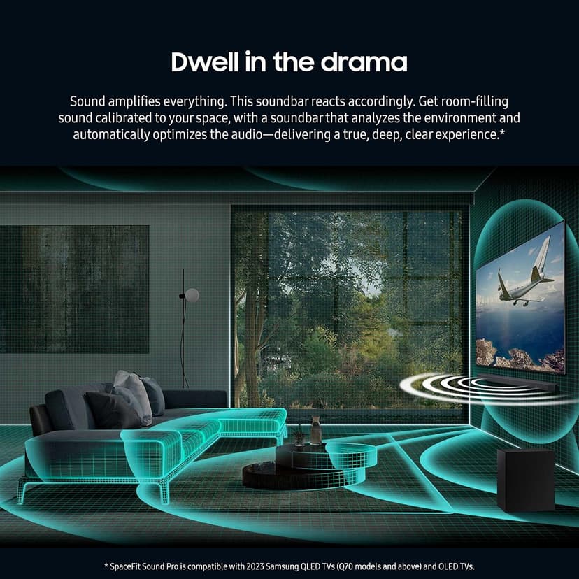 SAMSUNG HW-Q700C 3.1.2ch Soundbar w/Wireless Dolby Audio, Q-Symphony, SpaceFit Sound Pro, Adaptive Sound, Game Mode Pro, Airplay 2, Tap Sound, Chromecast and Alexa Built-in