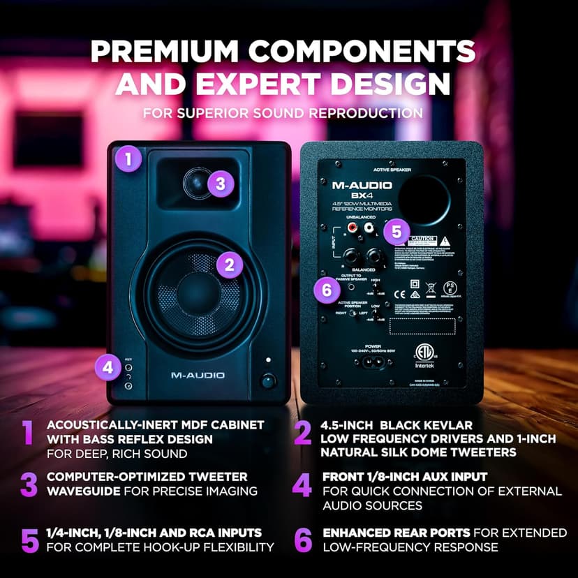 M-AUDIO BX4 Pair 4.5" 120W Studio Monitors, HD PC Speakers for Recording and Multimedia with Music Production Software