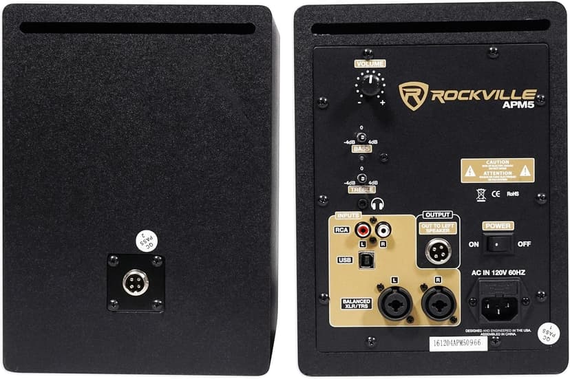 Rockville APM5B Powered USB Studio Monitor Speaker Pair in Black, 5.25", 2-Way, 250W, EQ, MDF Wood, RCA/XLR, Perfect for Studios, Recording, Music