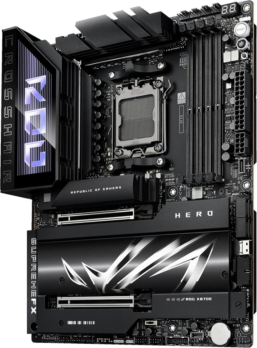 ASUS ROG Crosshair X870E Hero AMD X870E AM5 ATX Motherboard, Advanced AI PC Ready, 18+2+2 Power Stages, DDR5, PCIe® 5.0, 5X M.2, Wi-Fi 7, USB4®, AI Overclocking, Core Flex, PCIe Slot Q-Release Slim