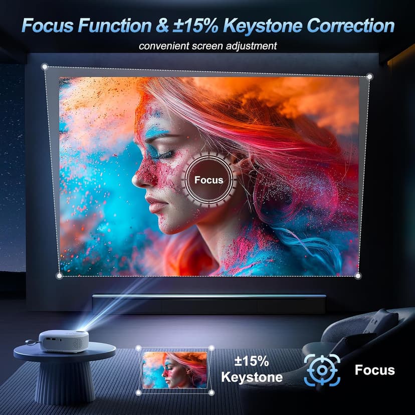 15000 Lumens Outdoor Movie Projector - Native 1080P HD Portable Projector with WiFi 6/Bluetooth 5.2, 300" Screen, ±15° Keystone | Compatible with iPhone, Android, Fire Stick, PS5, Xbox(USB-C Cable)
