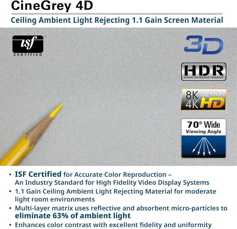 Elite Screens Starling Tab-Tension 2 CineGrey 4D, 106" 16:9, Ceiling, Ambient Light Rejecting (CLR/ALR) Tab-Tensioned Electric Drop Down Front Projector Screen Programmed Remote Kit, STT106UHD4-E12
