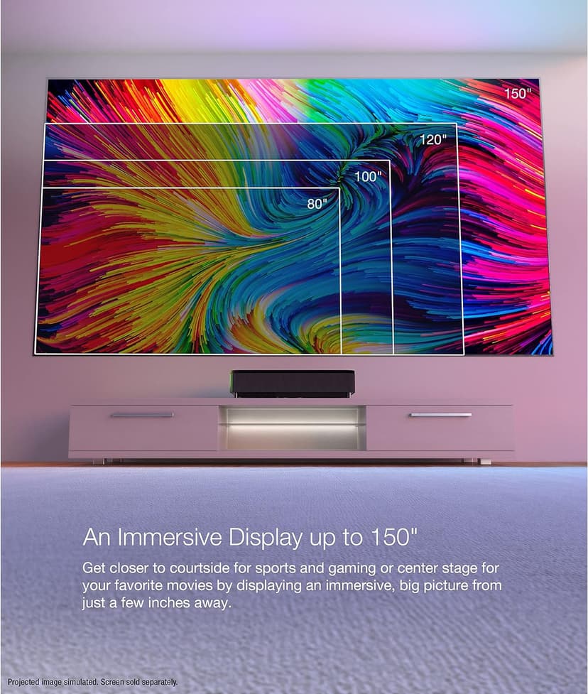 Epson EpiqVision Ultra LS800 Ultra Short Throw 3-Chip 3LCD Smart Streaming Laser Projector, 4,000 Lumens, 4K PRO-UHD, HDR, 150" Class, Android TV, 2.1ch Yamaha Built-in Speakers - Black (Renewed)
