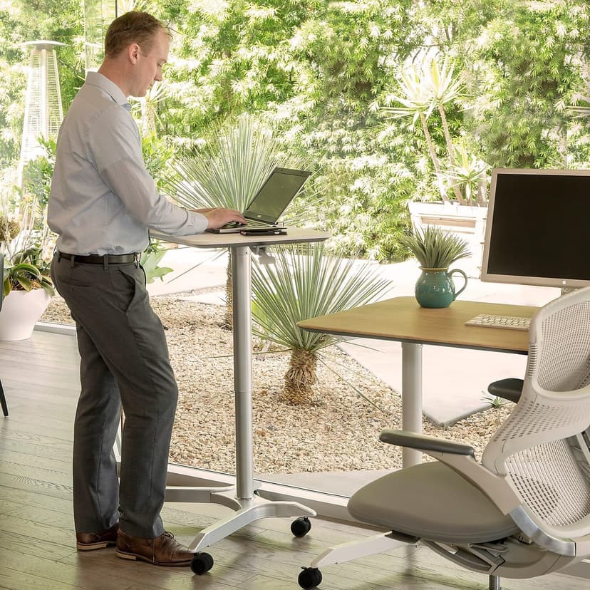 Seville Classics AIRLIFT XL 28" Pneumatic Height Adjustable Sit-Stand Mobile Laptop Computer Desk Cart (27.1" to 41.9" H), White