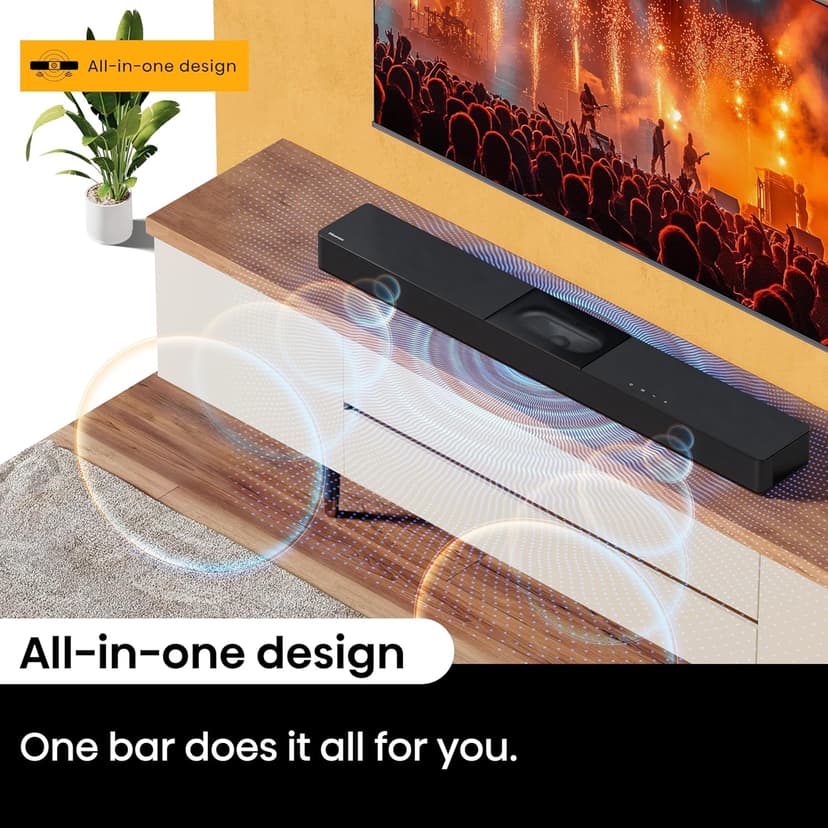 Hisense A620 2.1ch All-in-one Sound Bar with Built-in Subwoofer, 240W, DTS Virtual: X, Dolby Dightal Plus, Bluetooth 5.3, Roku TV Ready, HDMI ARC/AUX/USB, Ez Play, Black (A620, 2024 Model)