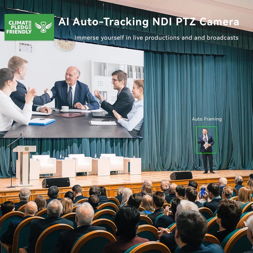 Tenveo AI Auto Tracking NDI PTZ Camera 3G-SDI/HDMI/USB3.0/LAN PoE 30X Optical+8X Digital Zoom IP Live Streaming Camera, FHD 1080P 60FPS for Church Services Worship Large Events Live Broadcast