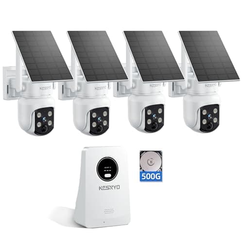 Solar Security Cameras Wireless Outdoor, 4MP Solar Powered, 4 Cam kit, Color Night Vision, 360° PTZ, 500G HDD Local Recording, No Monthly Fees