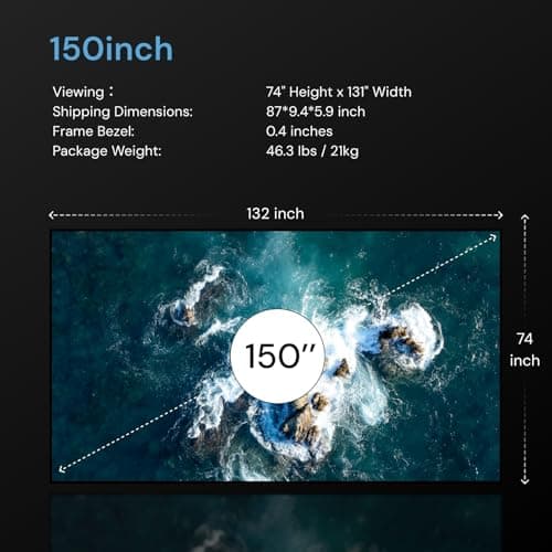 150-inch Fixed Frame Projector Screen, 1.3 dB Gain, 80% PQE, 4K/8K Ultra HD, 3D Wall Mount Projector Screen, Works with Long Throw, Short Throw & Ultra Short Throw Projectors