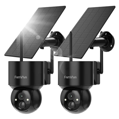 2K Solar Security Cameras Wireless Outdoor, 360°PTZ Battery Powered Cameras for Home Security, 2.4G WiFi Outdoor Camera with Color Night Vision, IP66 Waterproof, Motion Sensor Alarm, Black,2Pack