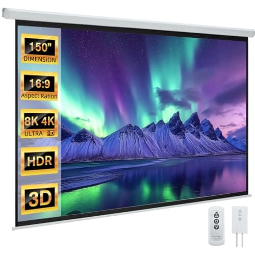 YODOLLA 150" Projector Screen Motorized 16:9, 4K HD Pull Down Retractable Projection Screens Electric Automatic Wall Ceiling Movie Screen for Office Classroom Indoor with Remotes
