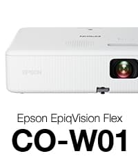 Epson EpiqVision Flex CO-W01 Portable Projector, 3-Chip 3LCD, Widescreen, 3,000 Lumens Color/White Brightness, 5 W Speaker, 300-Inch Home Entertainment and Work, Streaming Ready