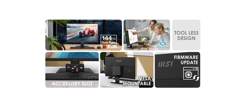 MSI PRO MP243L E14 24-inch IPS 1920 x 1080 (FHD) Gaming Office Monitor, 144Hz, Adaptive-Synch, HDR Ready, HDMI, VGA Port,VESA Mountable, Tilt, 4-Side Slim Bezel,1ms, Black