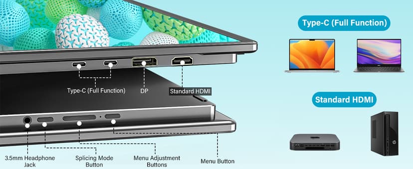 InnoView 23.8" Dual Mnonitor 4K UHD 100% sRGB Dual Screen Monitor 315°Adjustable Foldable Monitor for Laptop MacBook Windows with DP Type-C HDMI (No Driver Needed)