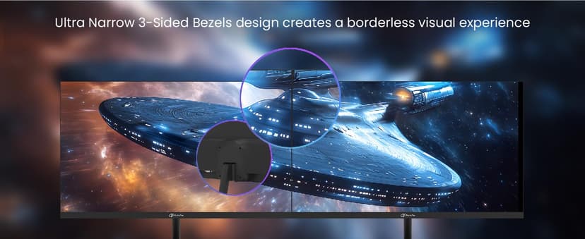 24inch Computer Monitor, FHD 1080p, 144Hz Office and Gaming Monitor, IPS, Adaptive Sync, 110% sRGB, 1ms, 3-Sided Frameless, Ultra Slim, VESA Mountable, Anti-Blue Light Design, HDMI, DP