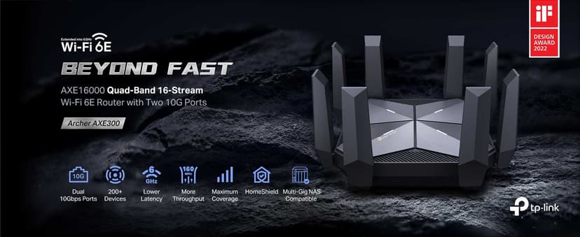 TP-Link AXE16000 Quad-Band WiFi 6E Router (Archer AXE300) - Dual 10Gb Ports Wireless Internet Router, Gaming Router, Supports VPN Client, 2.5G WAN/LAN Port, 4 x Gigabit LAN Ports