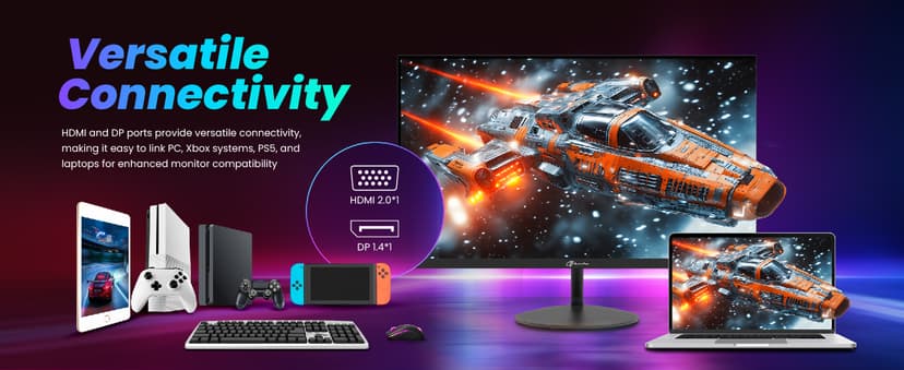 24inch Computer Monitor, FHD 1080p, 144Hz Office and Gaming Monitor, IPS, Adaptive Sync, 110% sRGB, 1ms, 3-Sided Frameless, Ultra Slim, VESA Mountable, Anti-Blue Light Design, HDMI, DP