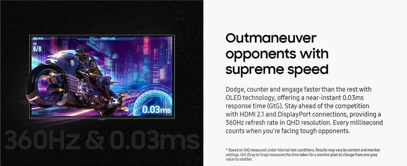 Samsung 27” Odyssey OLED G6 (G60SD) Series Gaming Monitor with QHD & QD-OLED, 360Hz 0.03ms, AMD FreeSync Premium Pro, Anti-Glare, Sleek Design, Cooling System, 3 Year Warranty, LS27DG602SNXZA