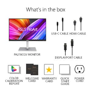 ASUS ProArt Display 27” 1440P Professional Monitor (PA278CGV) - IPS, QHD (2560 x 1440), 144Hz, 95% DCI-P3, ΔE < 2, Calman Verified, USB-C PD 90W, FreeSync Premium, DisplayHDR 400, Height Adjustable