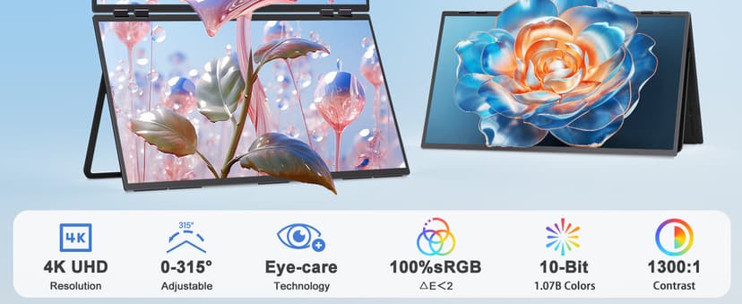 InnoView 23.8" Dual Mnonitor 4K UHD 100% sRGB Dual Screen Monitor 315°Adjustable Foldable Monitor for Laptop MacBook Windows with DP Type-C HDMI (No Driver Needed)