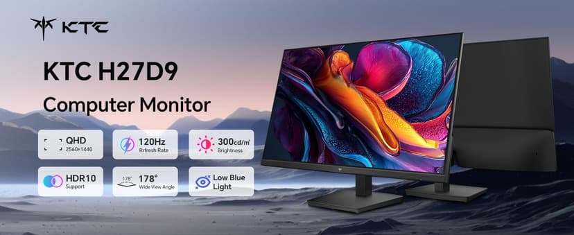 KTC 27 Inch QHD Computer Monitor 100Hz, Up to 120Hz, IPS Panel, 2K 1440P PC Gaming Monitor for Home Office, Adaptive-Sync Support, HDR10, Tilt Adjustable, H27D9